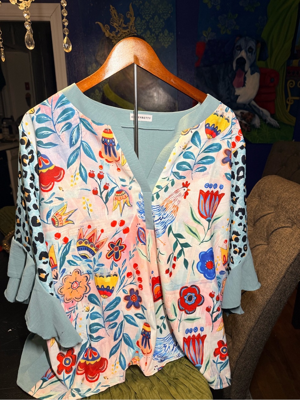 crown & ivy Multicolor Floral Tunic with Teal Accents